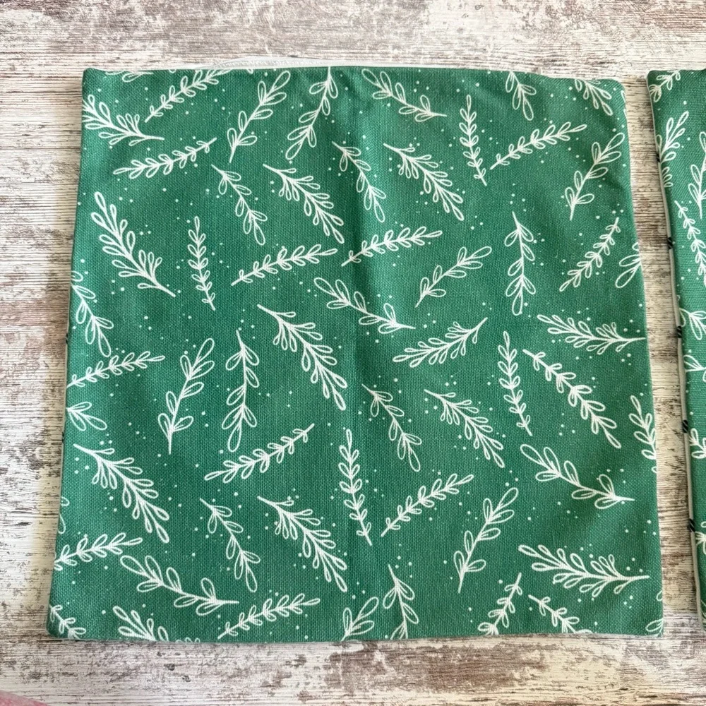 Double-Sided (Plaid, Greenery) Holiday Pillow Sham Set (2)